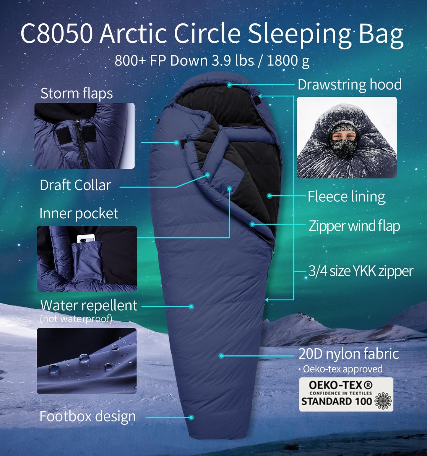 C8050 Arctic Circle sleeping bag -50°C/-58°F (ISO-23537)