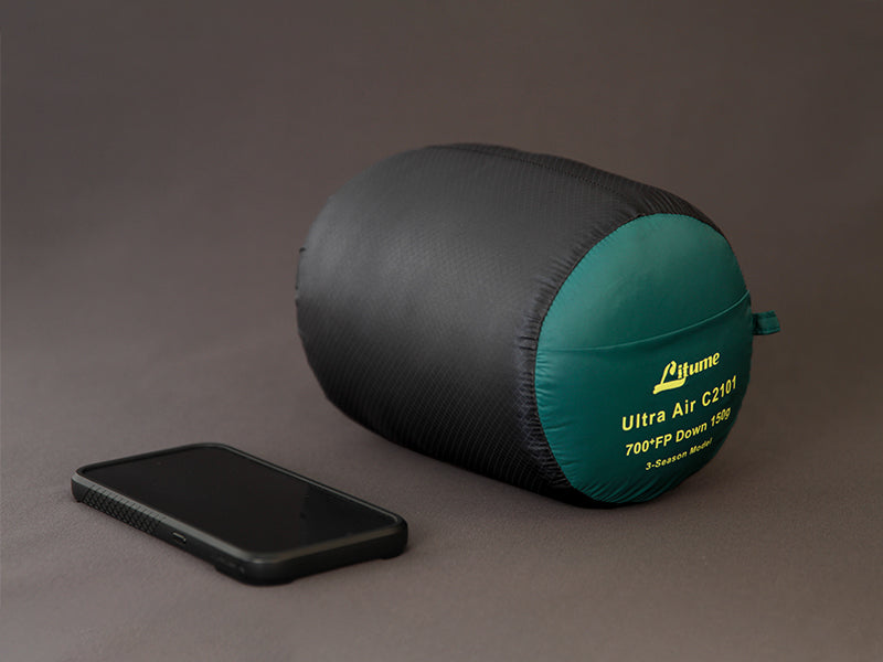 ultra air C2101 1.1 lbs 500g 700 Fill Power Down Ultra Air Mummy Sleeping Bag 43-68F 6-20C Litume small size ultra air lightweight compact packabale compressible backpacking hiking outdoor camping summer travel hostal train car auto road trip summer