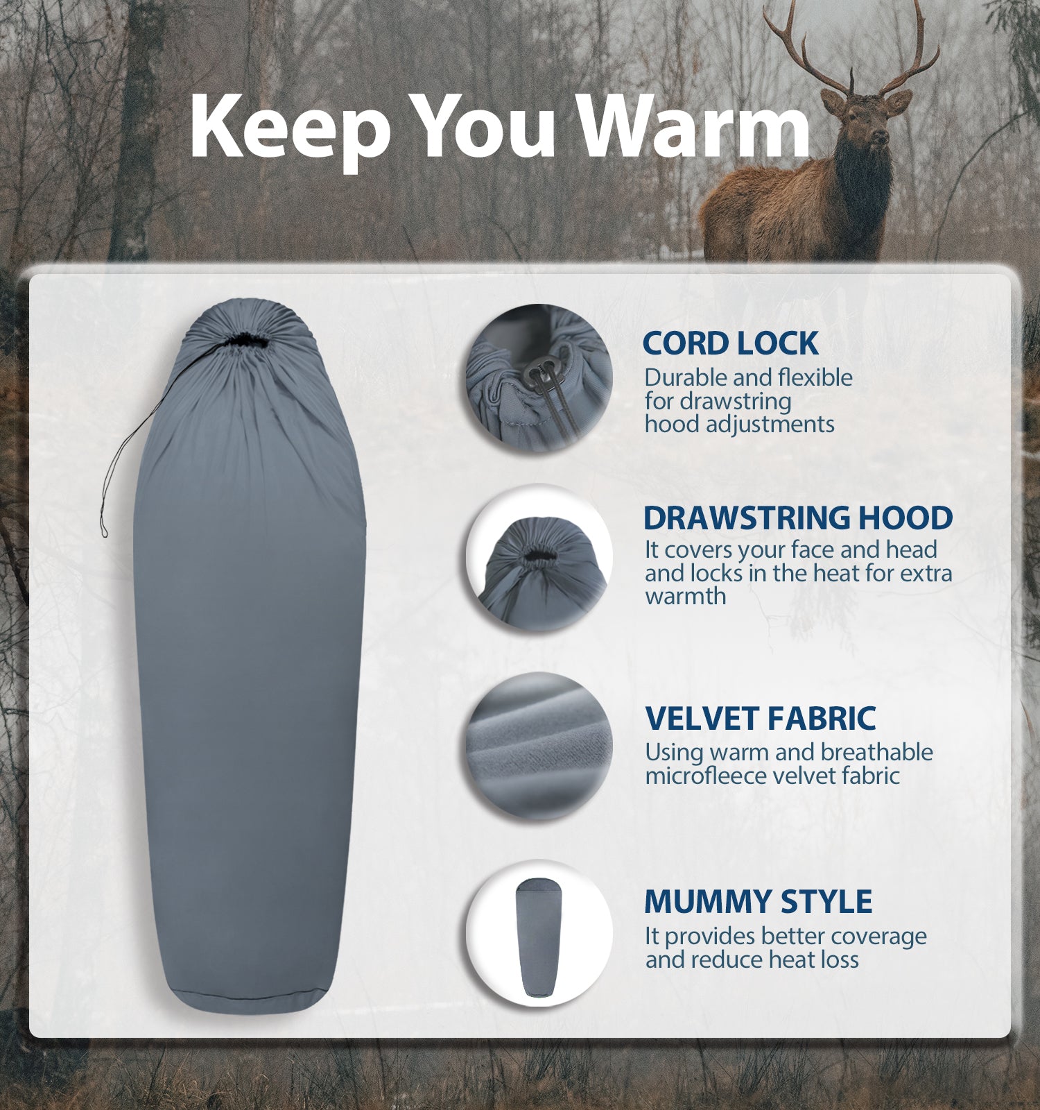 E625 Velvet Fleece mummy Sleeping Bag Liner Add Up to 14F 8C warmth Litume cold weather lightweight compact portable with zipper zipped half zip small size winter hiking camping backpacking backpacker travel hotel train airplane hostal ykkk zipper drawstring hood hooded footbox