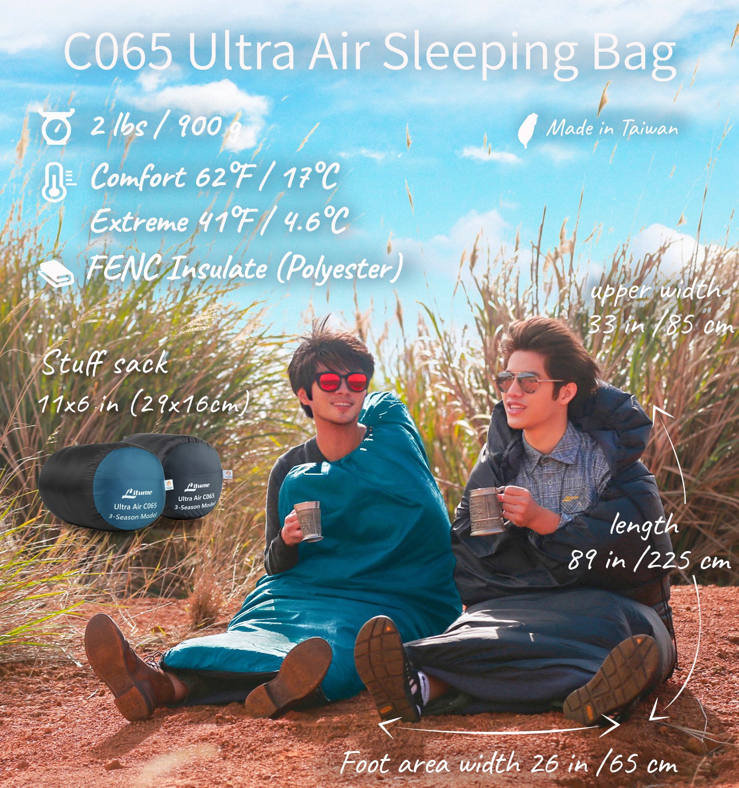 C065] Litume Ultra Air Velvet Lined Sleeping bag 17°C/ 62°F (ISO