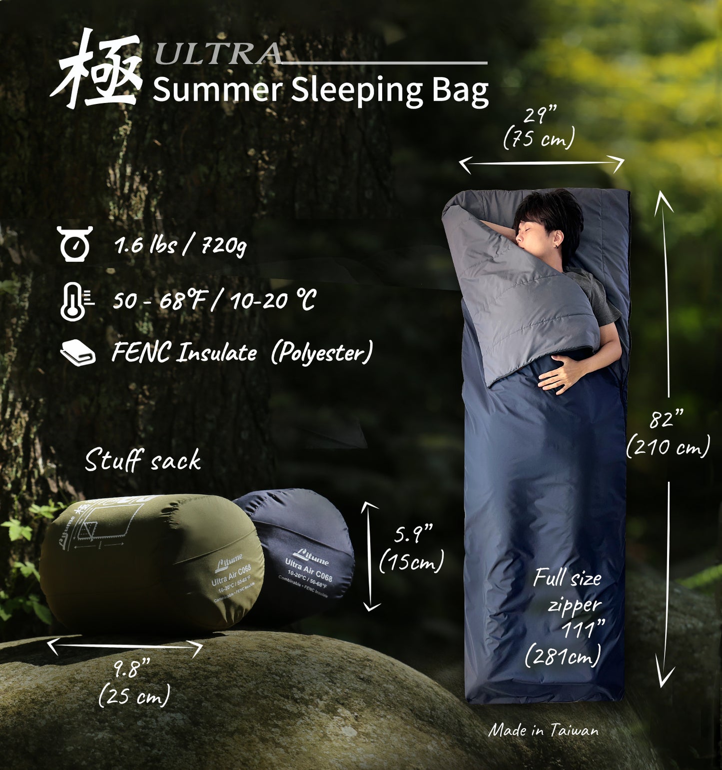 [C068] 極 Ultra Compact Combinable Summer Sleeping Bag 20°C for Travel and Camping