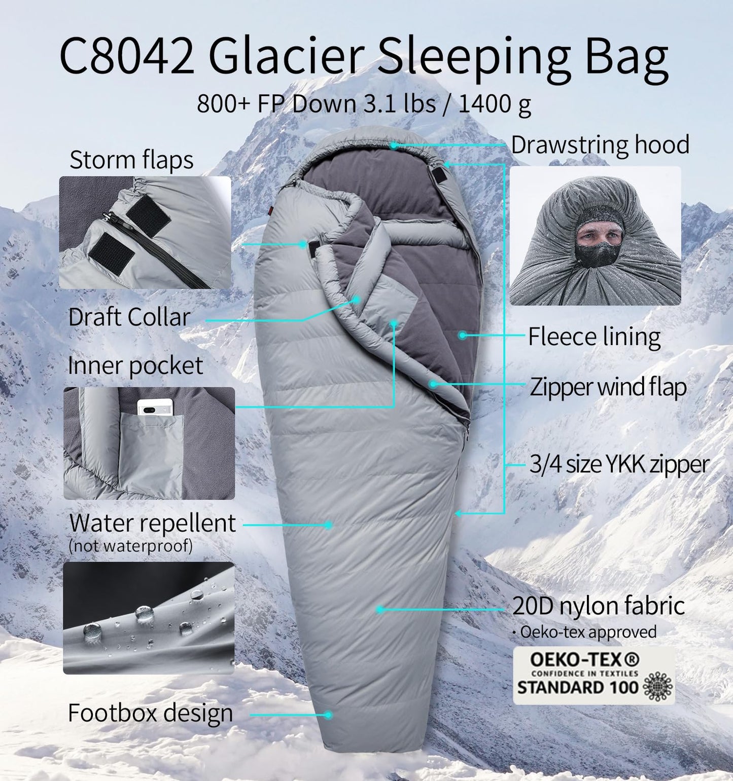 C8042 Glacier Sleeping Bag -42°C/-42°F (ISO-23537)