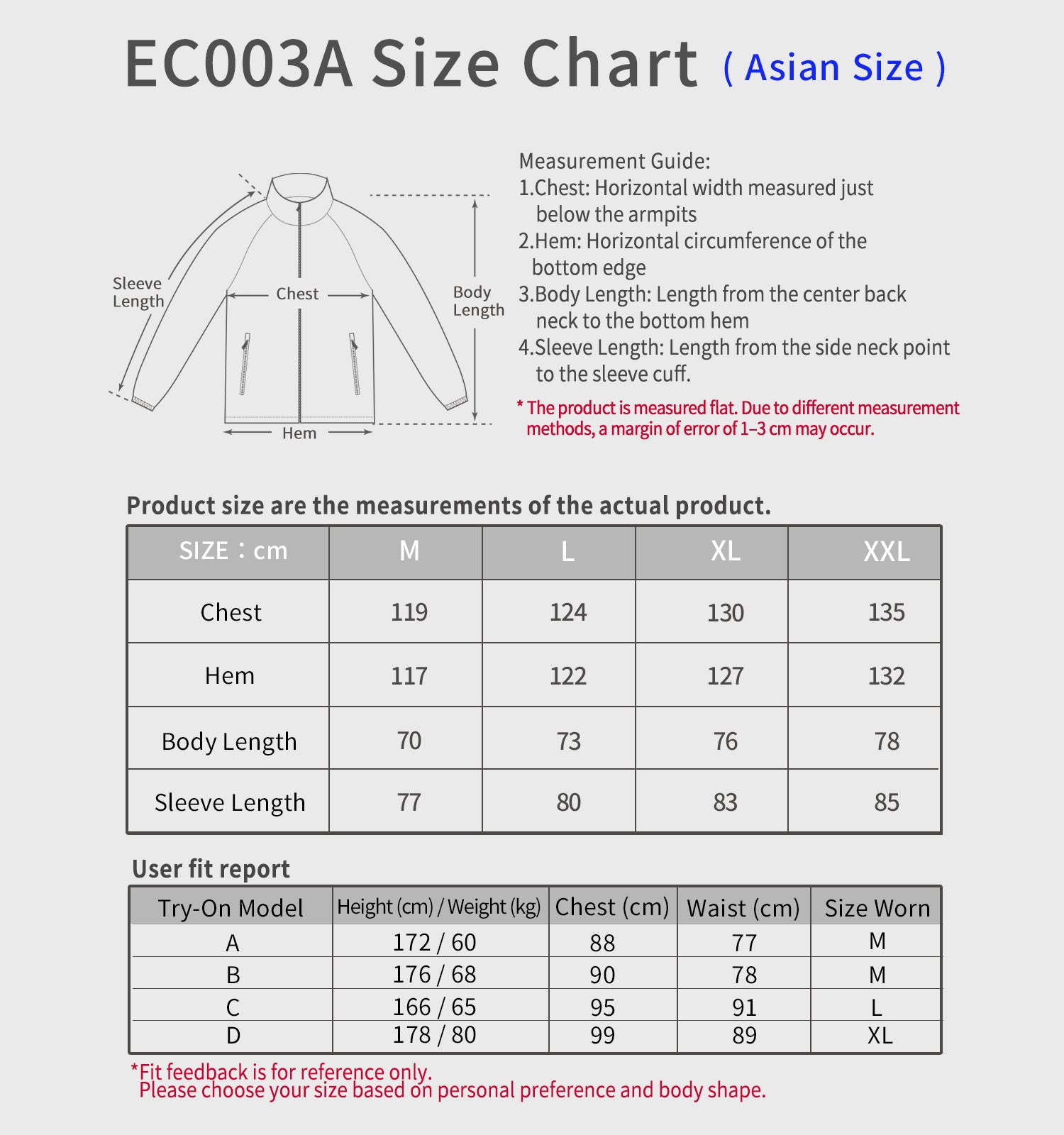 EC003A] Unisex Waterproof Breathable Jacket (Japan/Asia sizing)