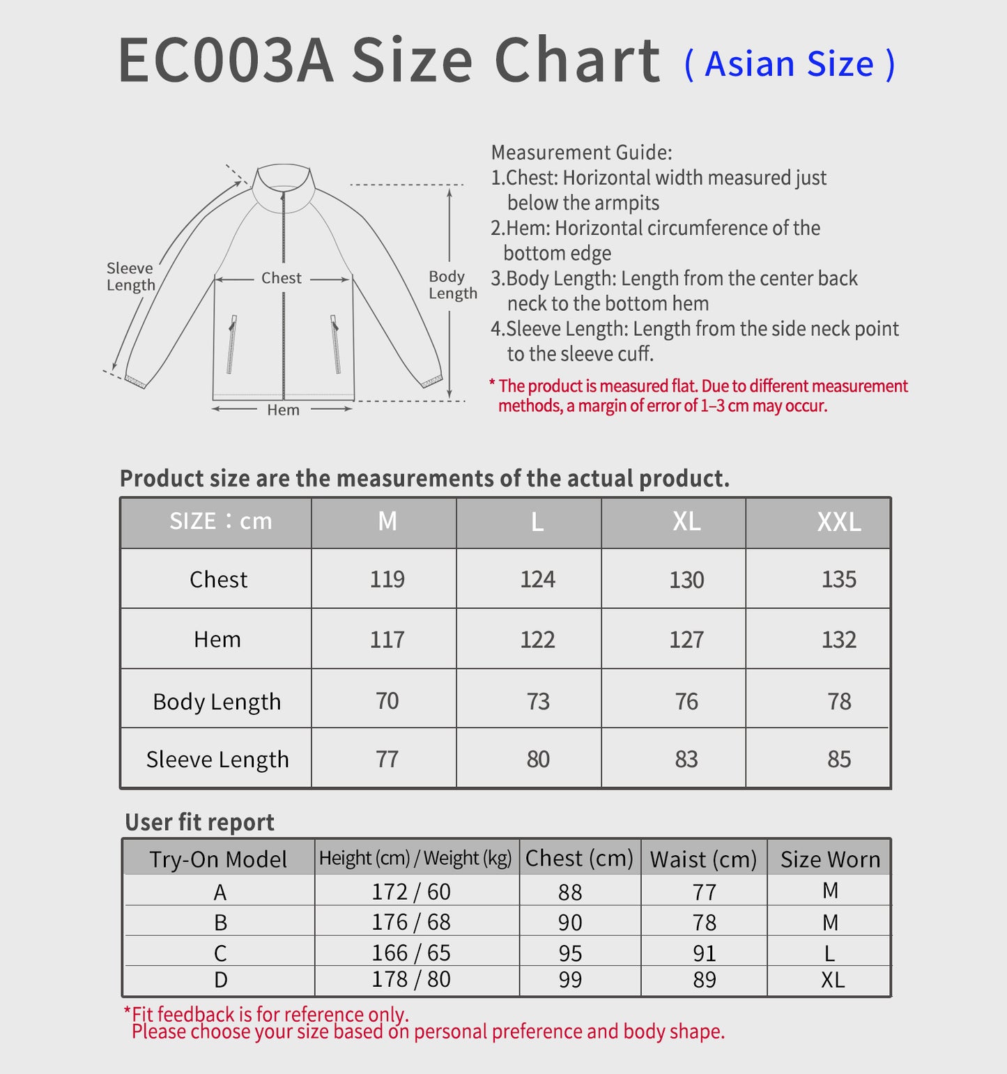 [EC003A] Unisex Waterproof Breathable Jacket (Japan/Asia sizing)