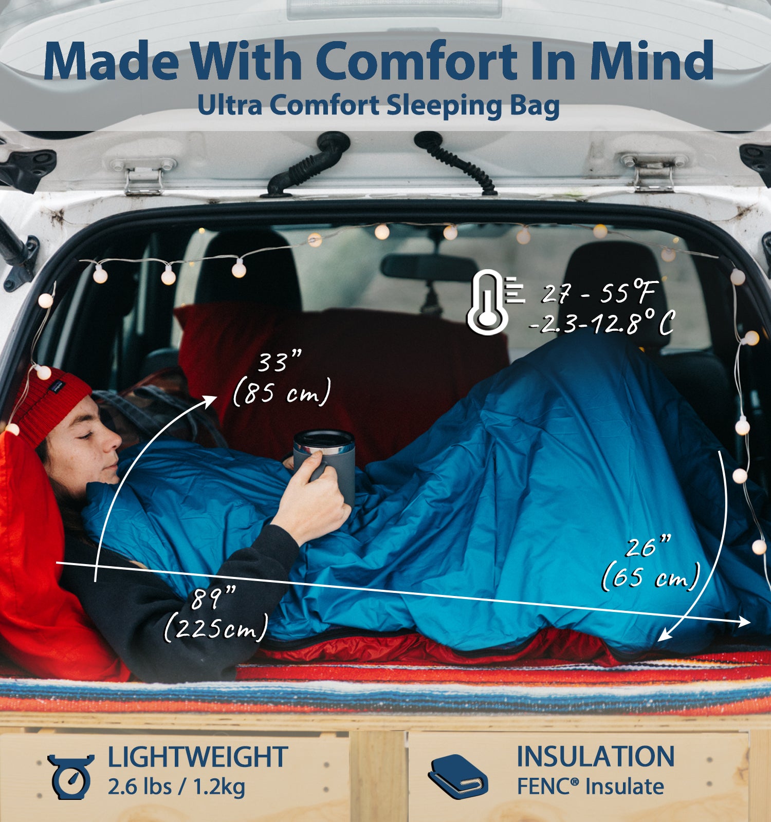 C062 27F -2.3C Lightweight Ultra Comfort Velvet Lining Sleeping Bag ISO 23537 Litume compact ultra lightweight warm velvet fleece backpacker outdoor hiking camping travel hostal train car auto road trip winter summer