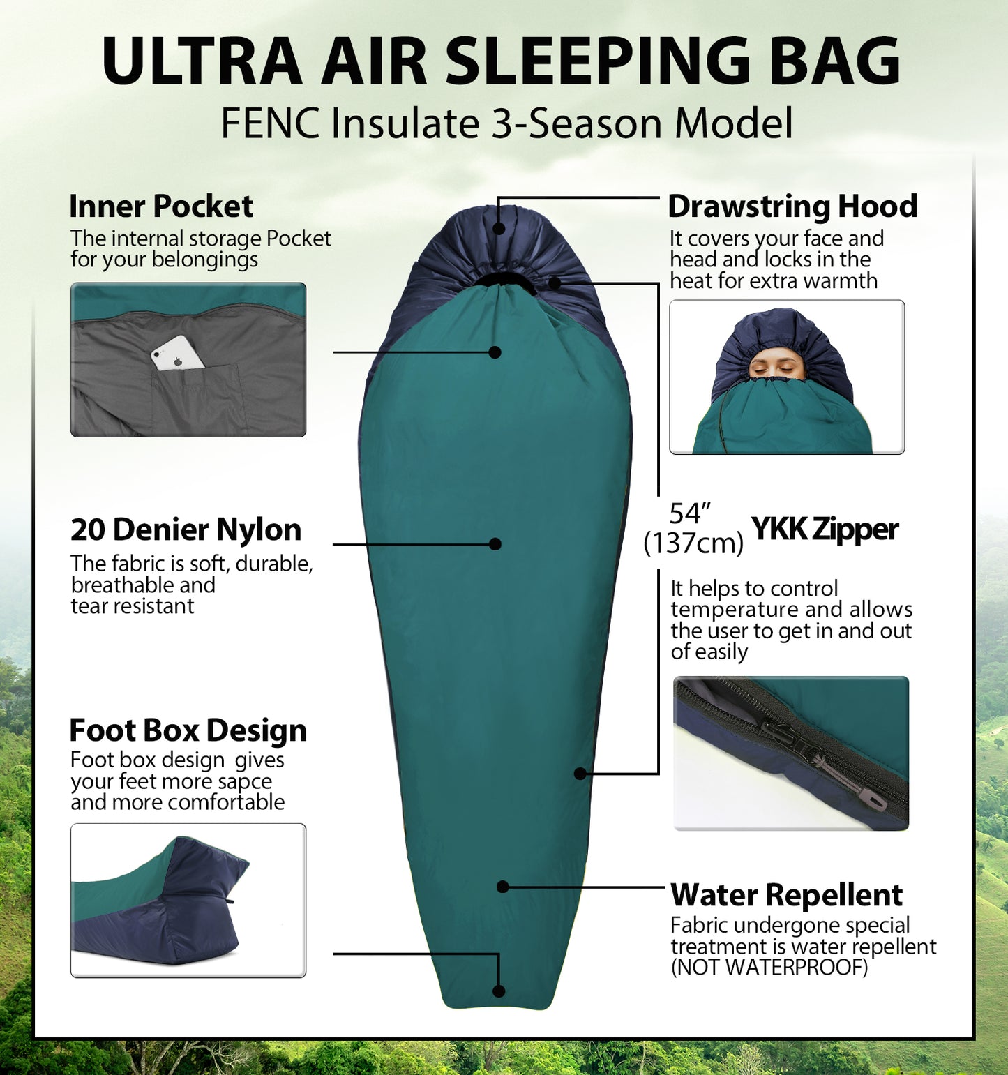 Litume - [C062] ISO 23537-1 Rating 27°F /-2.3°C Ultra Comfort Sleeping Bag