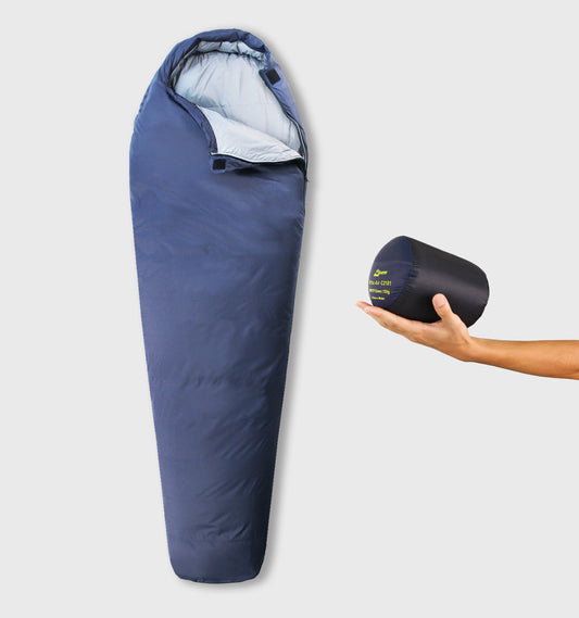 C2101 1.1 lbs 500g 700 Fill Power Down Ultra Air Mummy Sleeping Bag 43-68F 6-20C Litume small size ultra air lightweight compact packabale compressible backpacking hiking outdoor camping summer travel hostal train car auto road trip summer navy blue