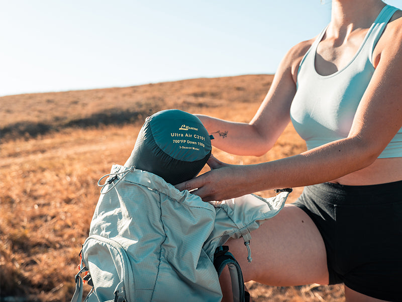 C2101 1.1 lbs 500g 700 Fill Power Down Ultra Air Mummy Sleeping Bag 43-68F 6-20C Litume small size ultra air lightweight compact packabale compressible backpacking hiking outdoor camping summer travel hostal train car auto road trip summer