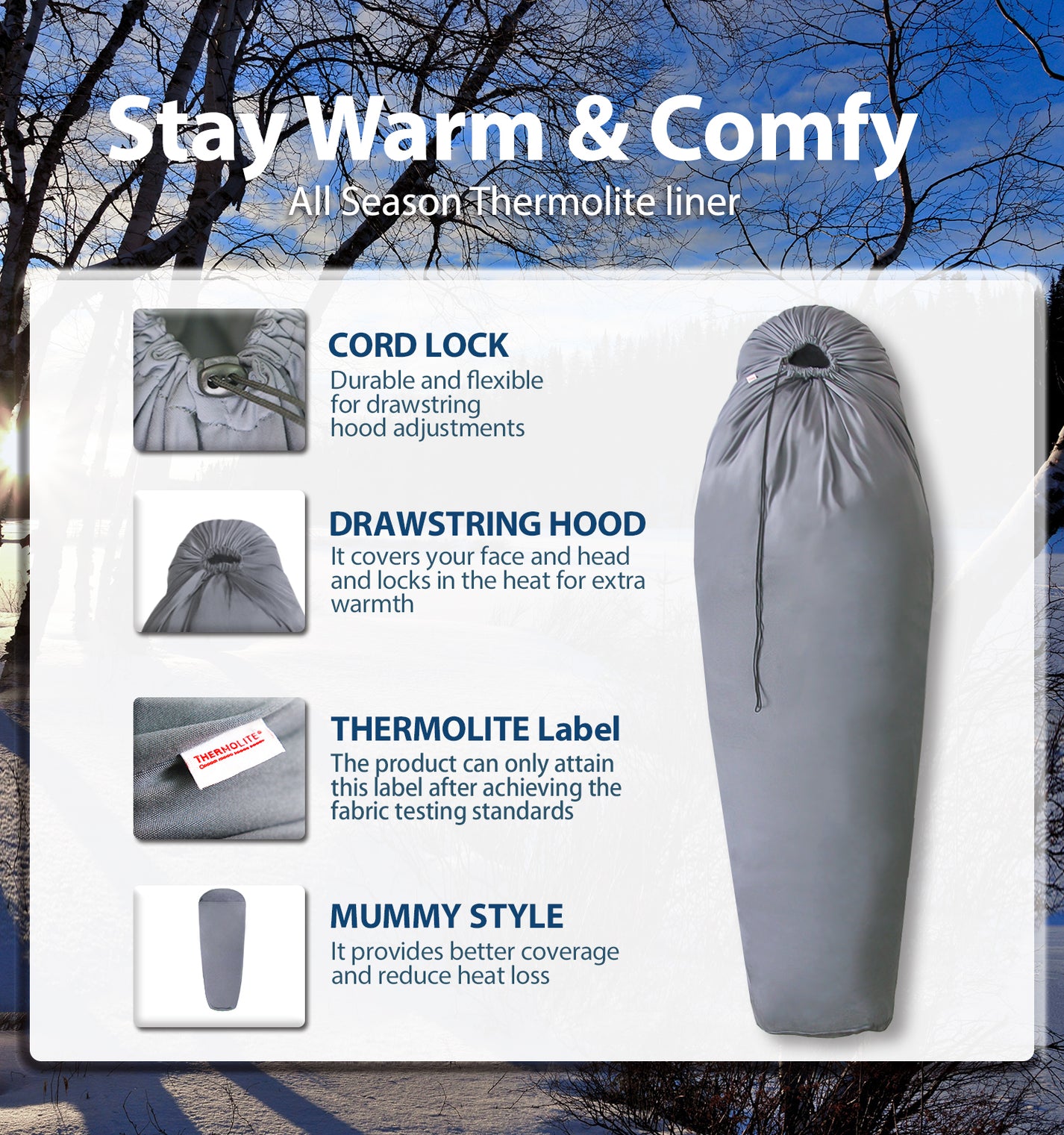 Litume Thermolite All Season Sleeping Bag Liner Add Up to 22°F / 12°C