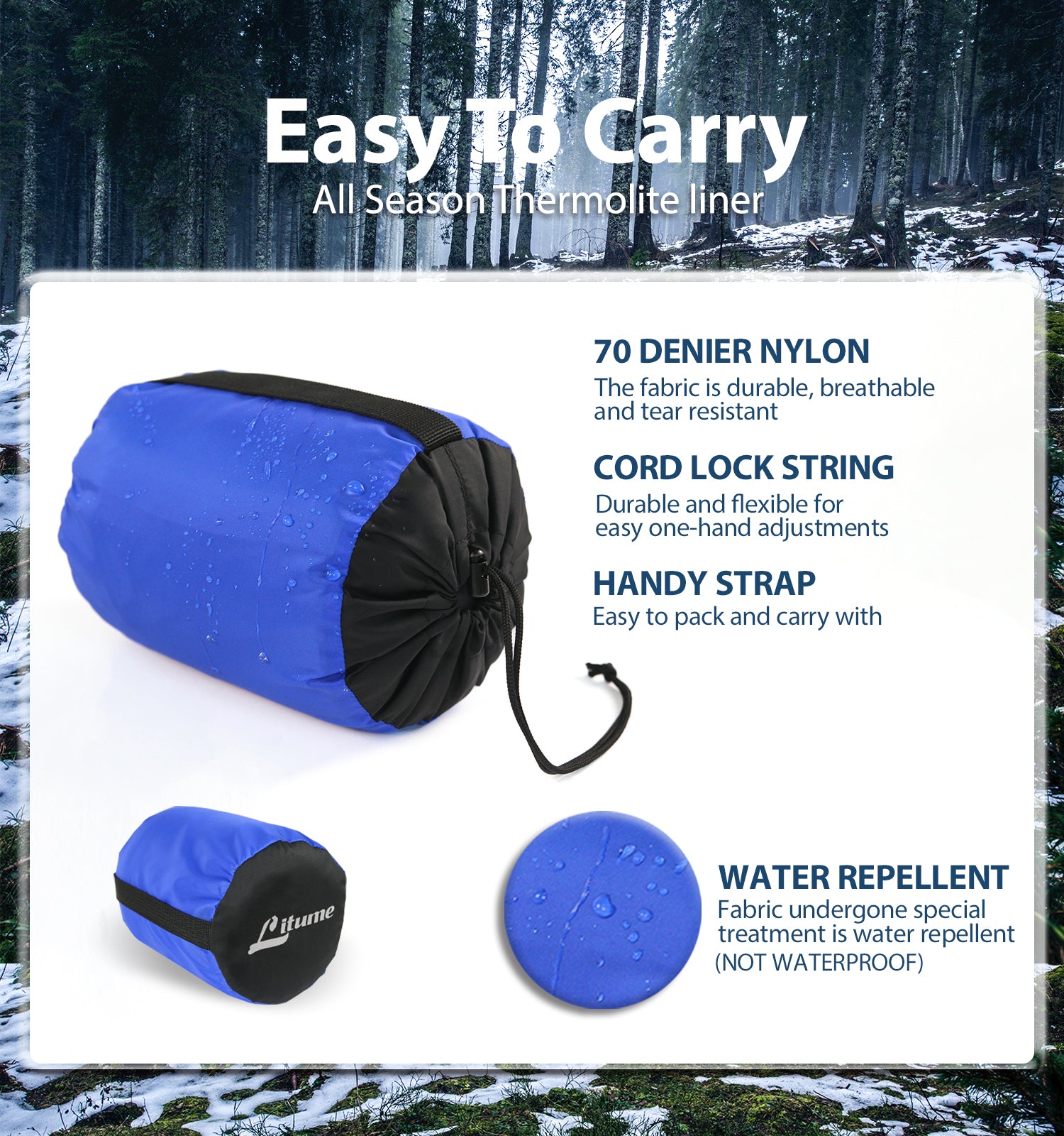 with stuff sack Thermolite All Season Sleeping Bag Liner Add Up to 22F 12C Litume four season technology cold weather lightweight compact portable with zipper zipped half zip small size winter hiking camping backpacking backpacker travel hotel train airplane hostal ykkk zipper drawstring hood hooded footbox