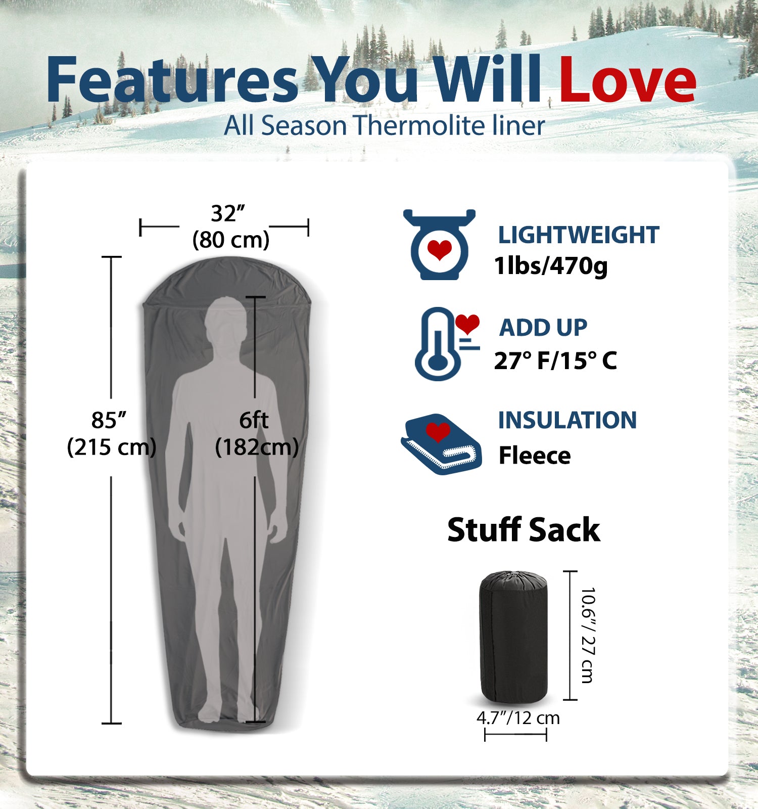 E629 All Season Sleeping Bag Liner Adds Up to 27F 15C warmth Lightweight Mummy Sleeping Sack for Backpacking Camping litume winter cold weather super warm hiking backpacker train airplane travel snow hostal hood