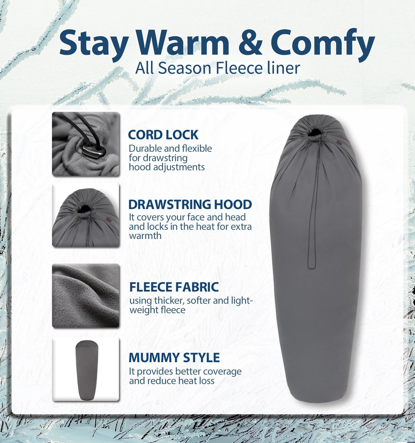 footbox spaces All Season Sleeping Bag Liner Adds Up to 27F 15C warmth Lightweight Mummy Sleeping Sack for Backpacking Camping litume winter cold weather super warm hiking backpacker train airplane travel snow hostal hood outdoor compressible sack stuff