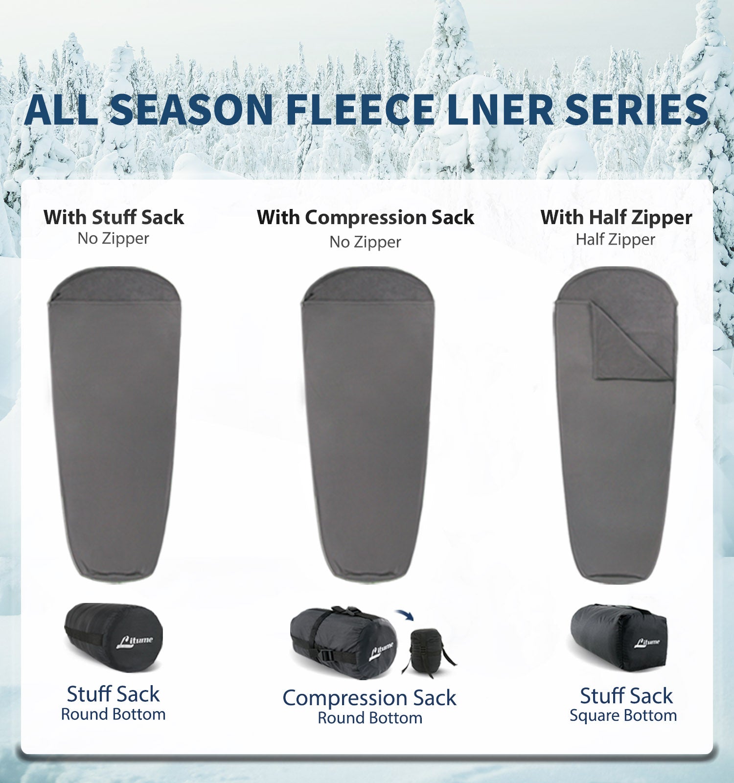 litume E629 All Season Sleeping Bag Liner Adds Up to 27F 15C warmth Lightweight Mummy Sleeping Sack for Backpacking Camping litume winter cold weather super warm hiking backpacker train airplane travel snow hostal hood without zipper