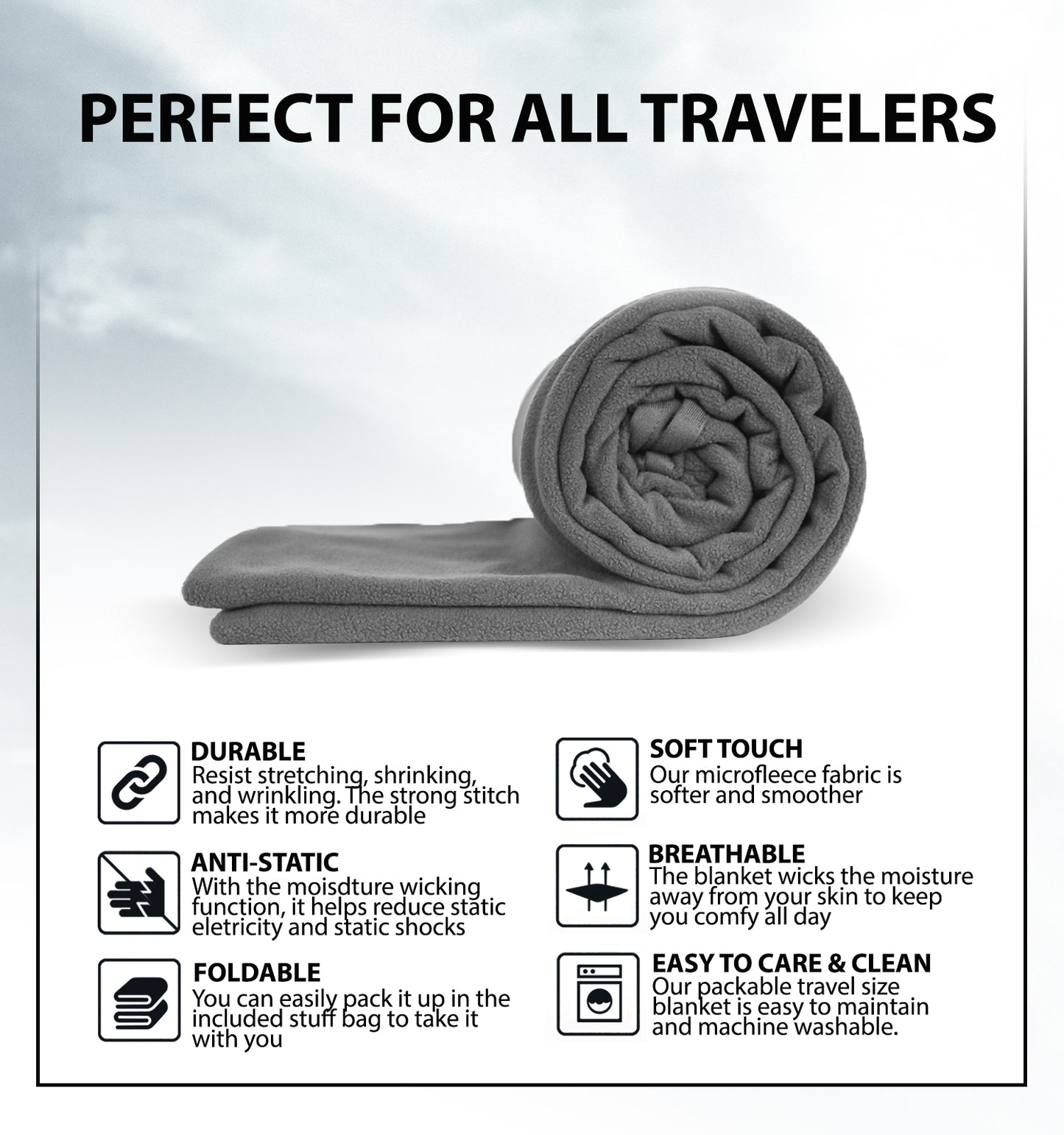 E651 Fleece Travel Blanket Ultra Warm Litume compact portable airplane air flight train car auto road trip small size mini drawstring cord anti static summer thin camping hiking backpacking cold warm bikepacking outdoor home hostal